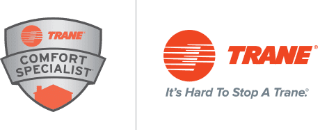 Left: Trane Comfort Specialist logo. Right: Trane HVAC products logo.